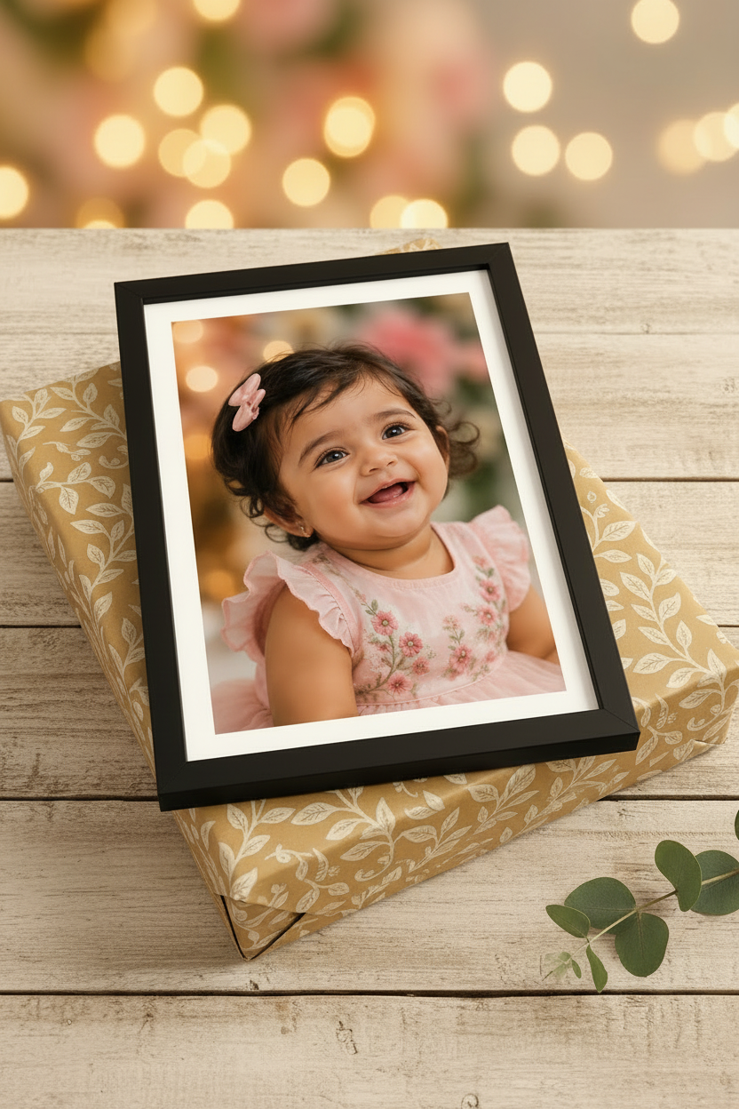 Personalized photo frame with photo