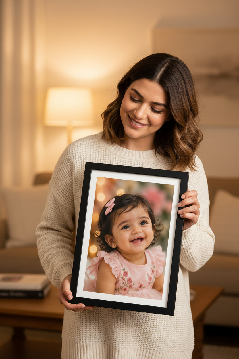 Personalized photo frame with photo