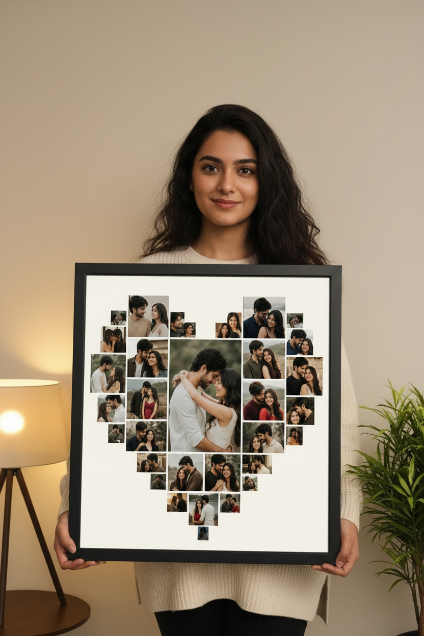 Personalized Heart Collage photo frame for couple