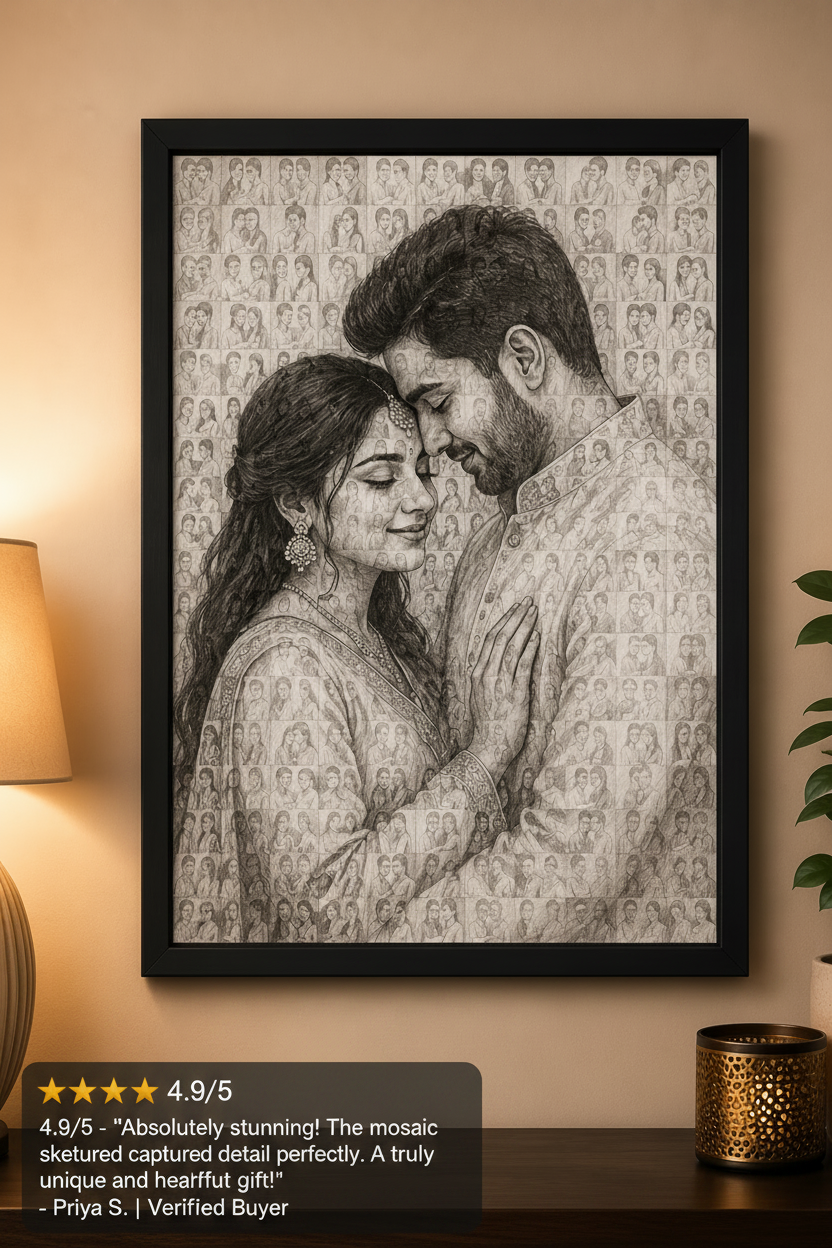 Personalized Mosaic photo frame with photos sketch effect